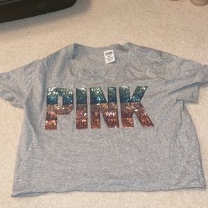 PINK VS sequins Crop Top Short Sleeves Medium